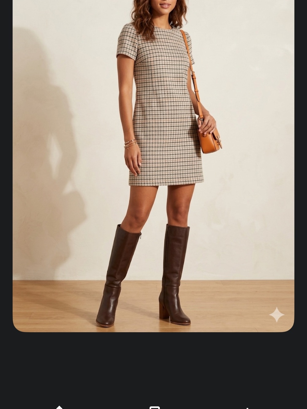 Calvin Klein Beige Plaid Short Sleeve Shift Dress